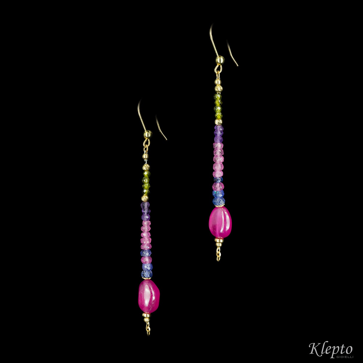 Rainbow yellow gold earrings with stones