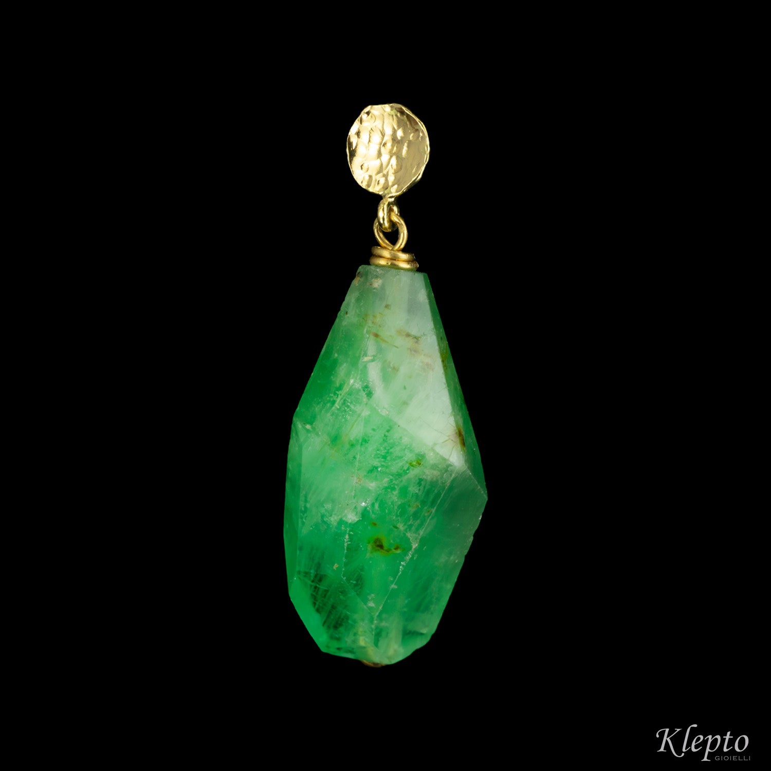 Yellow gold earrings with raw emeralds