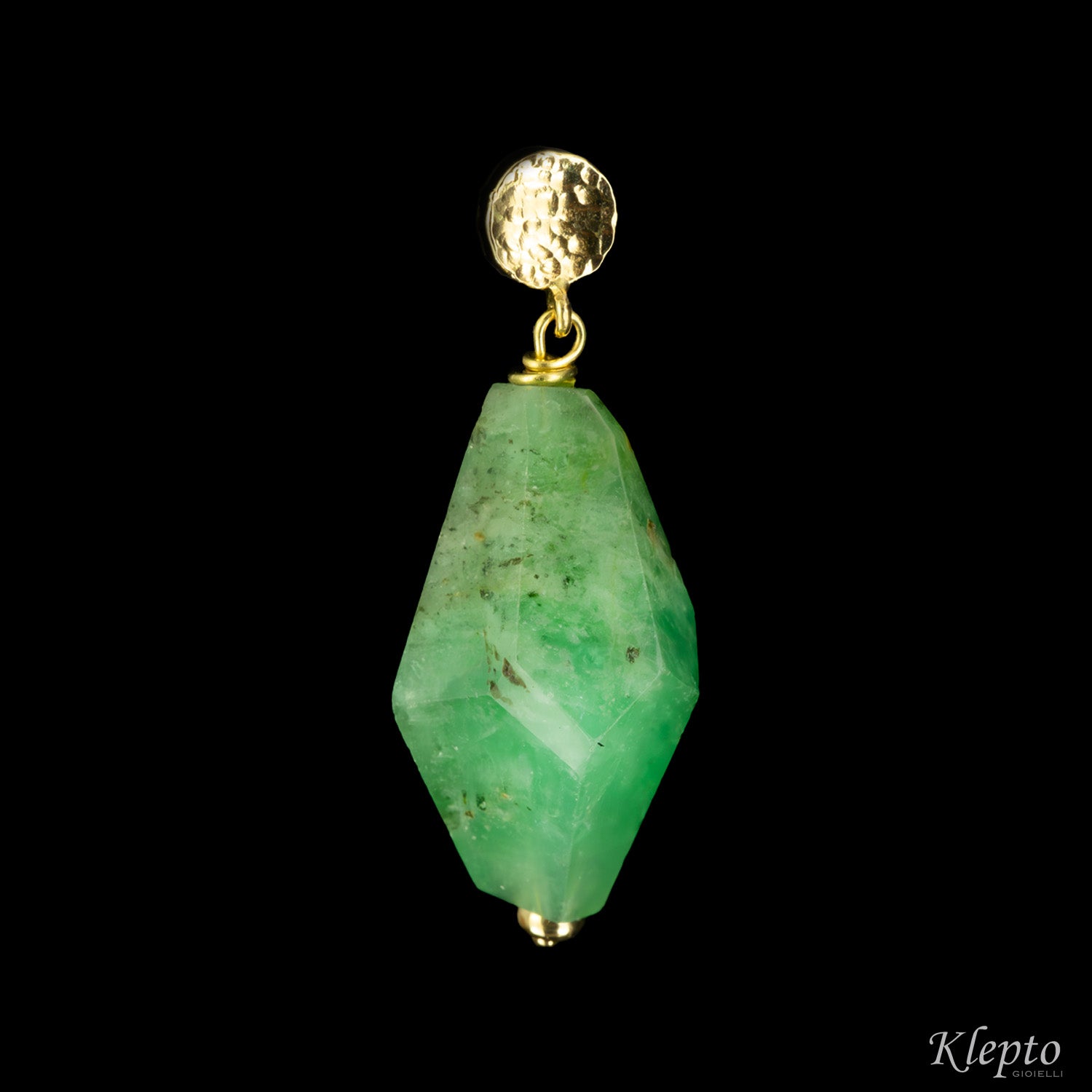 Yellow gold earrings with raw emeralds