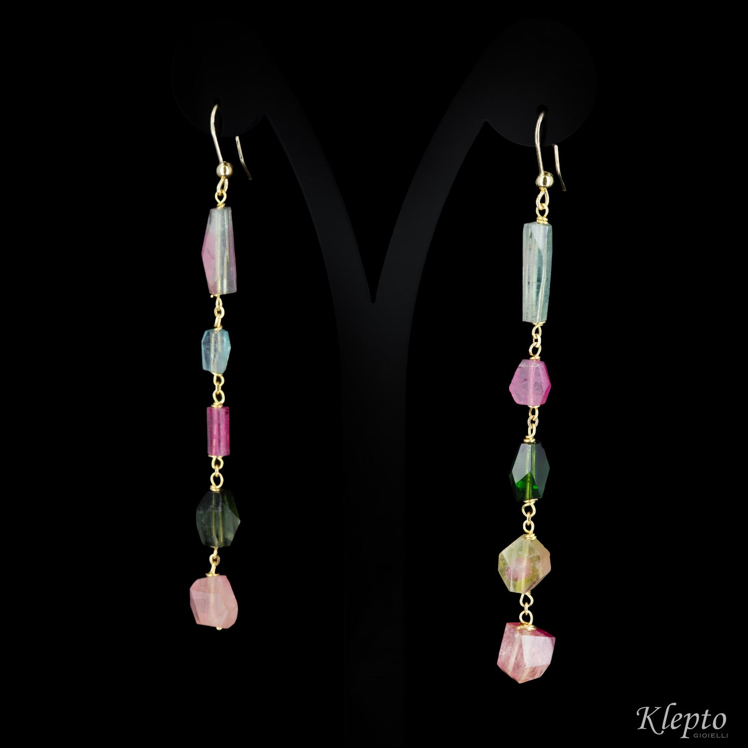 Yellow gold earrings with Tourmalines