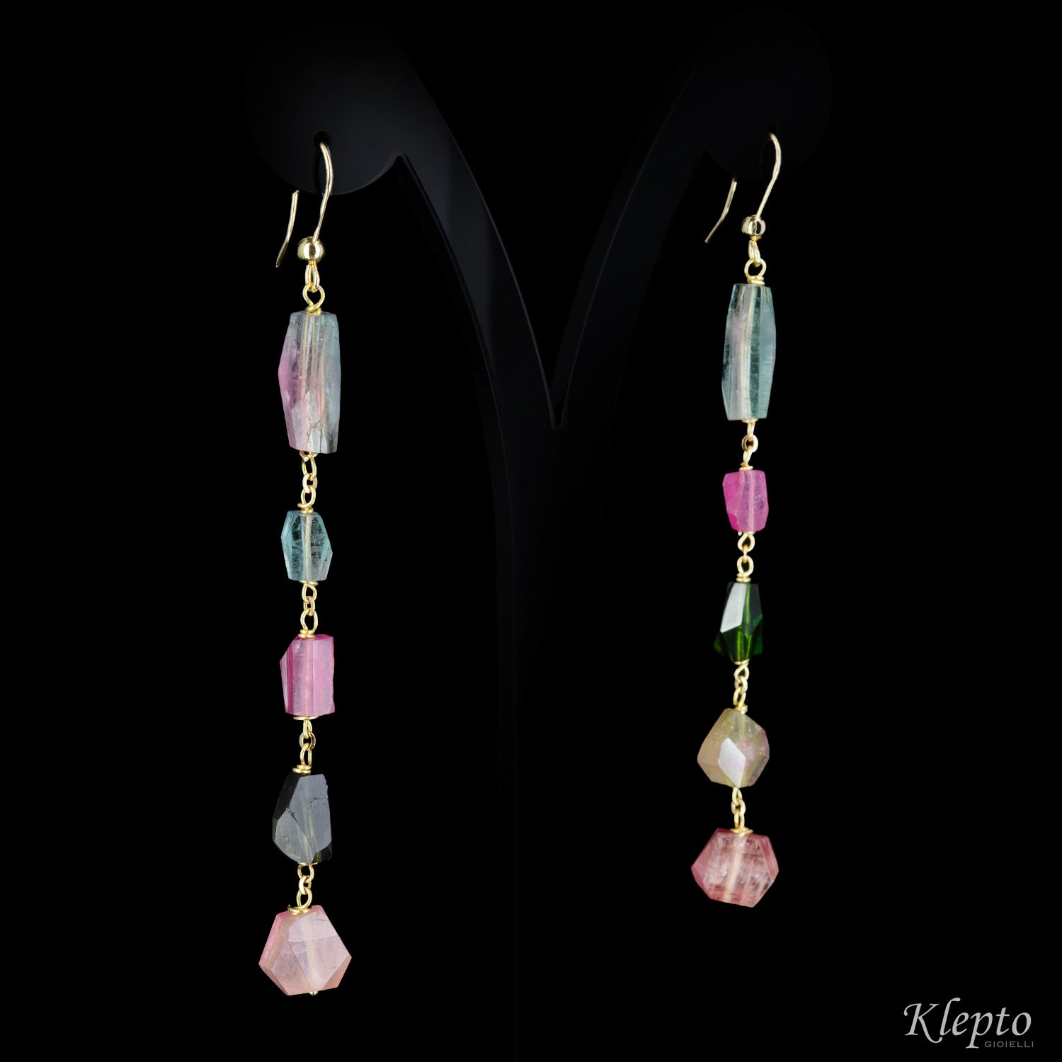 Yellow gold earrings with Tourmalines
