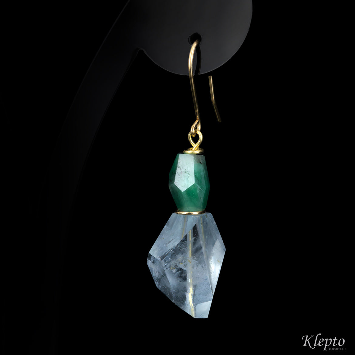 Yellow gold earrings with Aquamarine and Emeralds