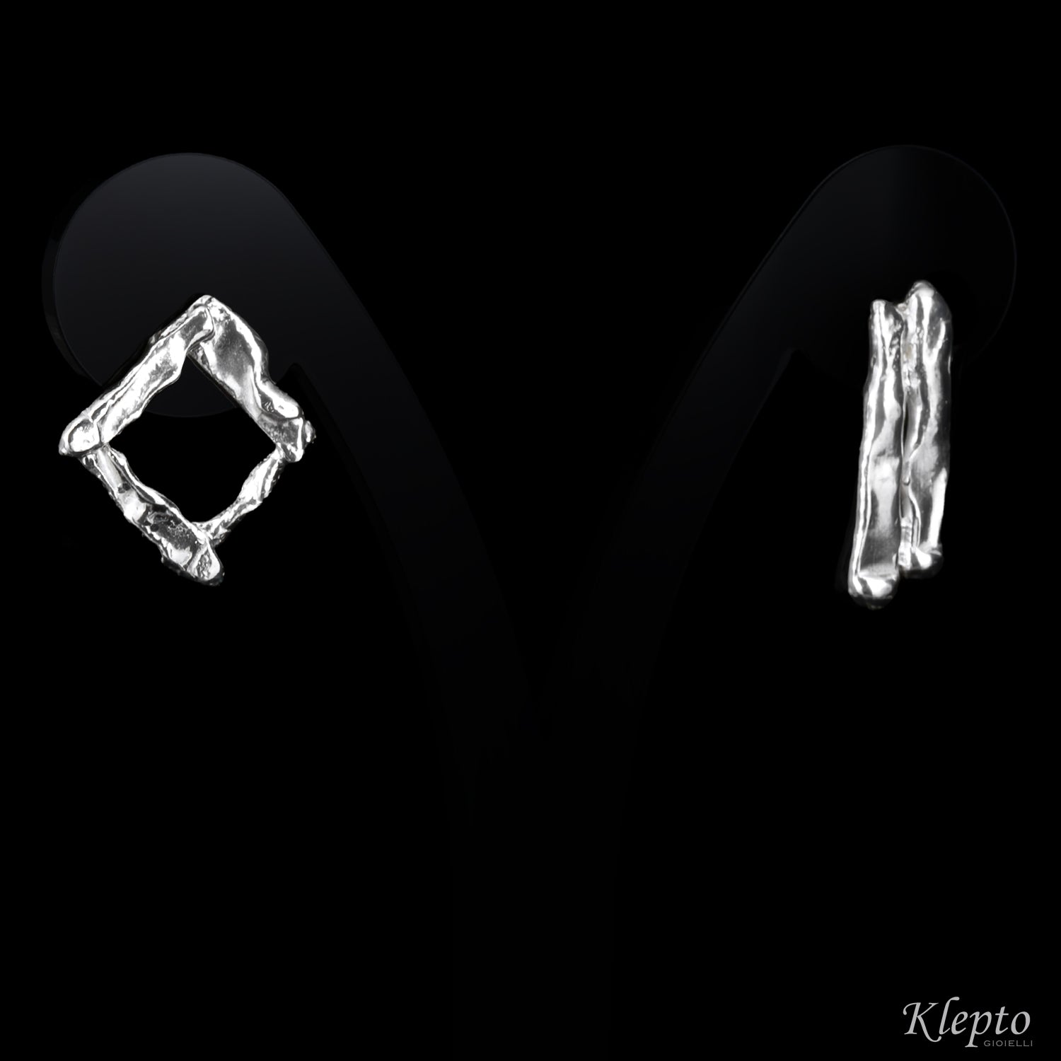 Asymmetric Silver Silnova® Earrings with Flame-Fused Design