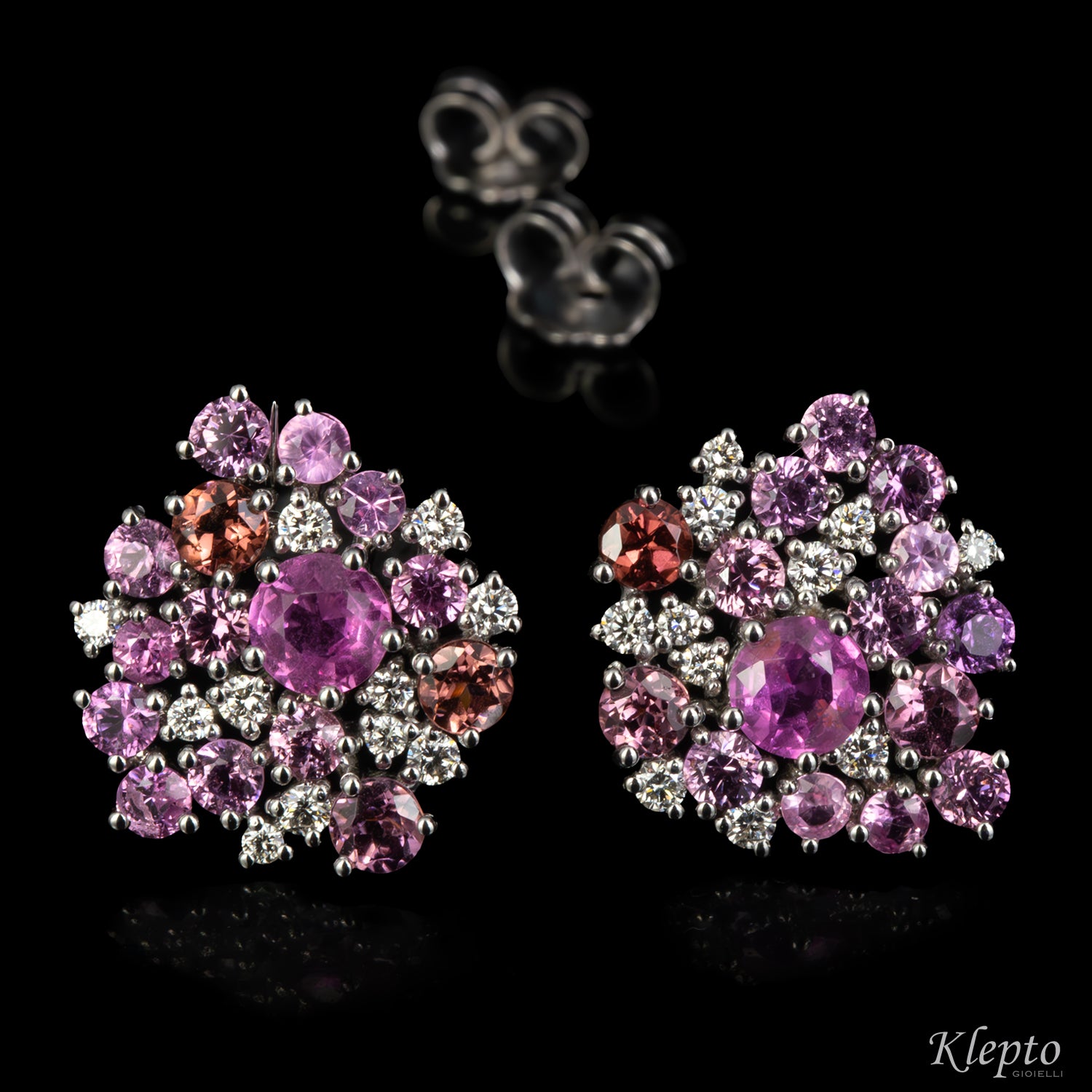 White gold earrings with Sapphires, Tourmalines, and Diamonds