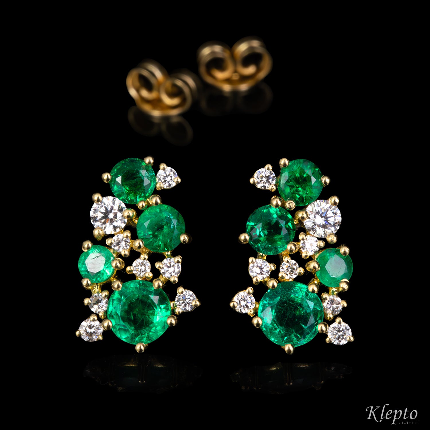 Yellow gold earrings with Emeralds and Diamonds