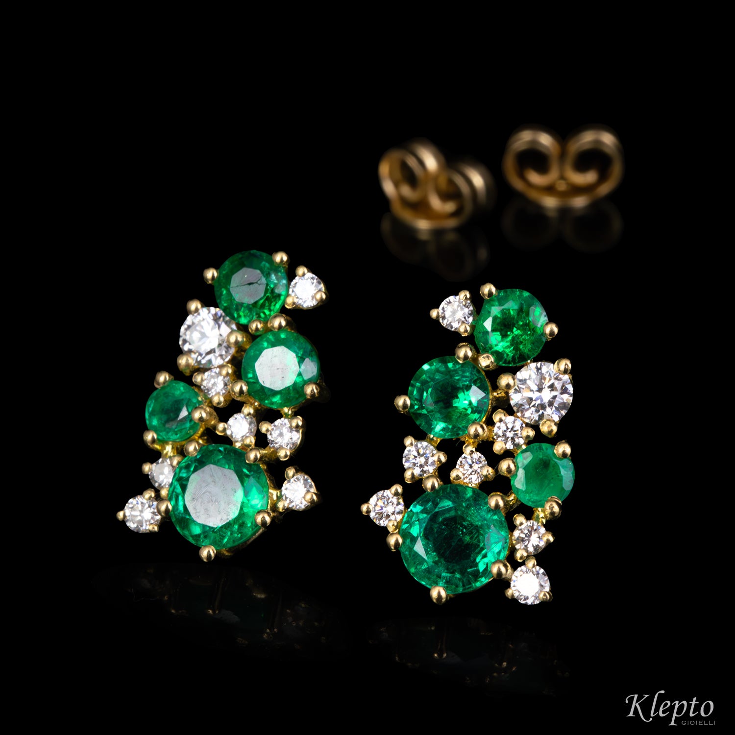 Yellow gold earrings with Emeralds and Diamonds