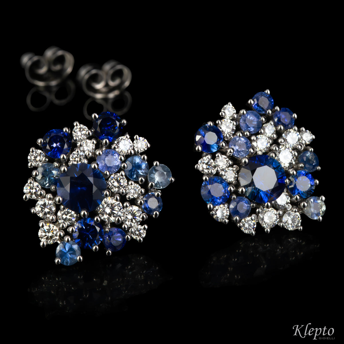White gold earrings with blue sapphires and diamonds