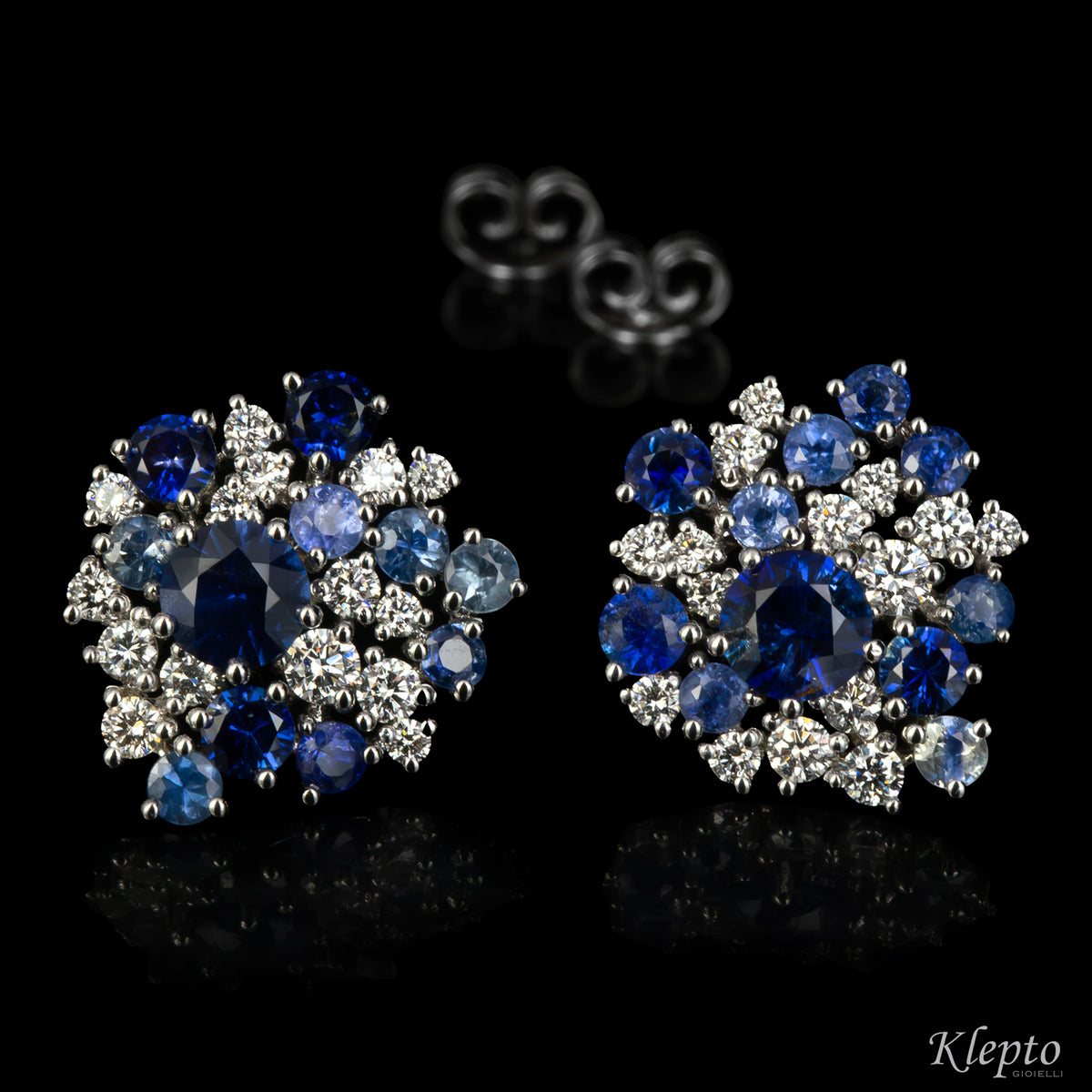 White gold earrings with blue sapphires and diamonds