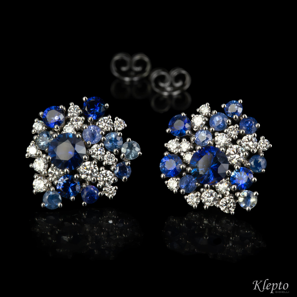 White gold earrings with blue sapphires and diamonds