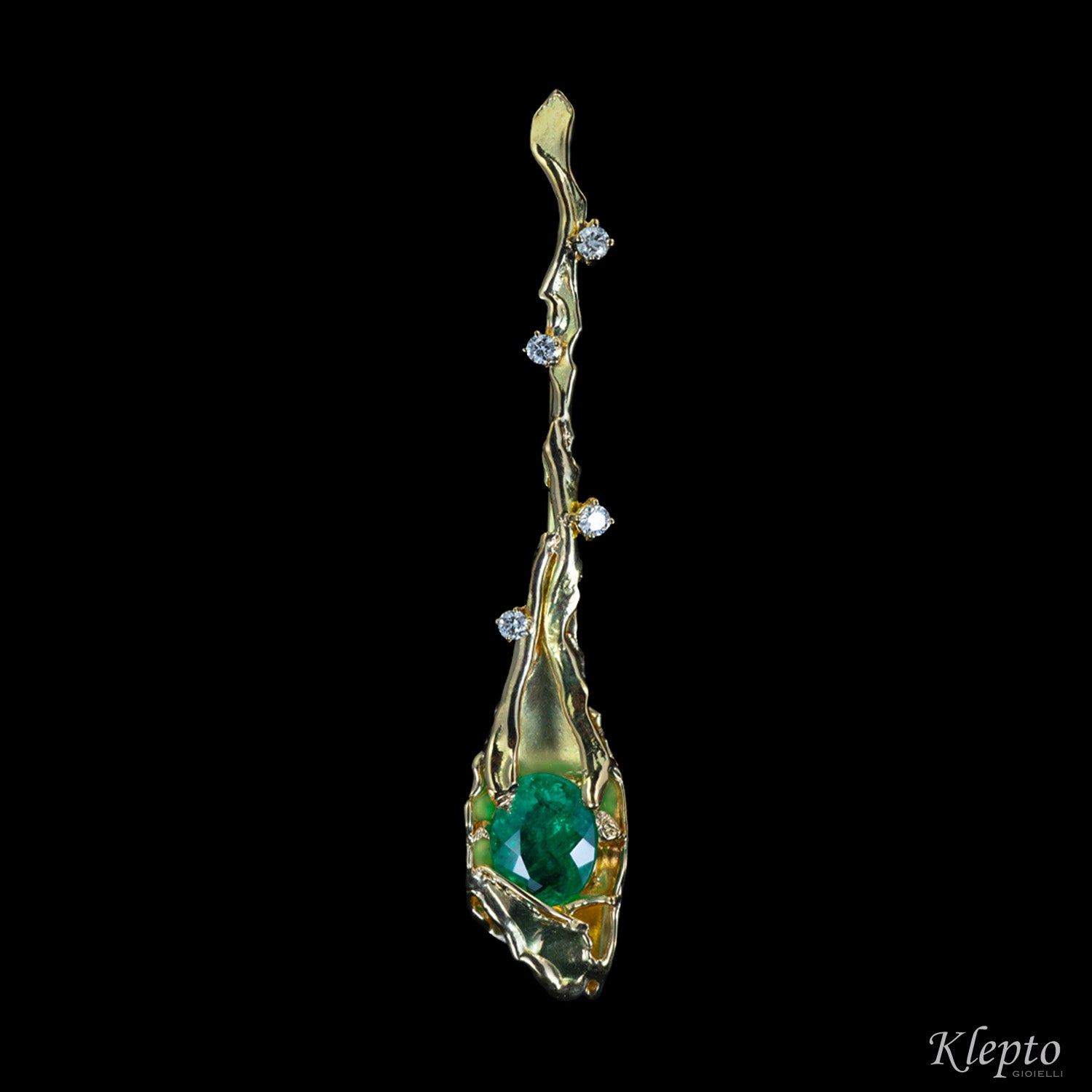 Flame-fused yellow gold earrings with Emeralds and Diamonds