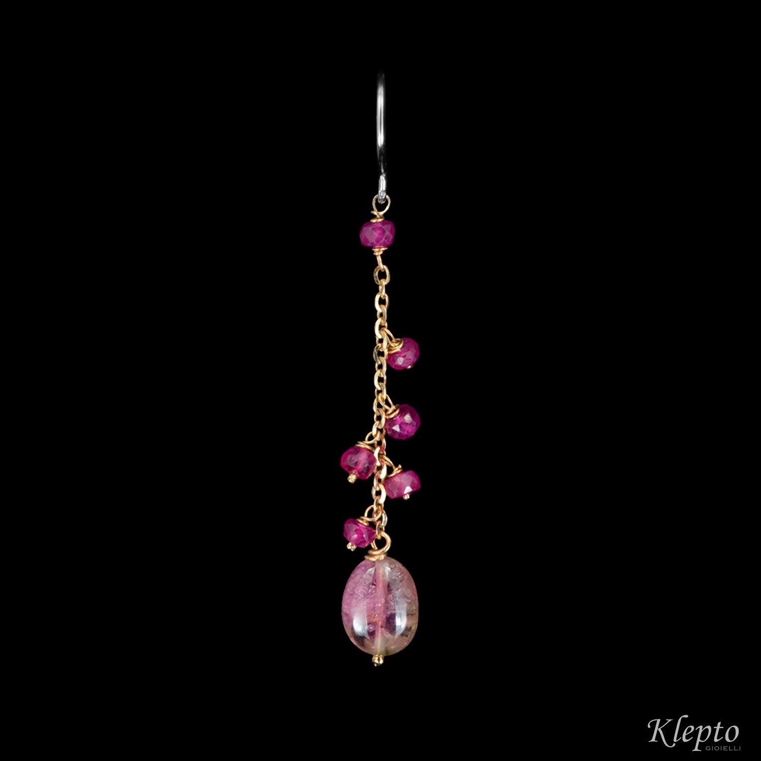 Rose and white gold pendant earrings with Tourmalines and Rubies