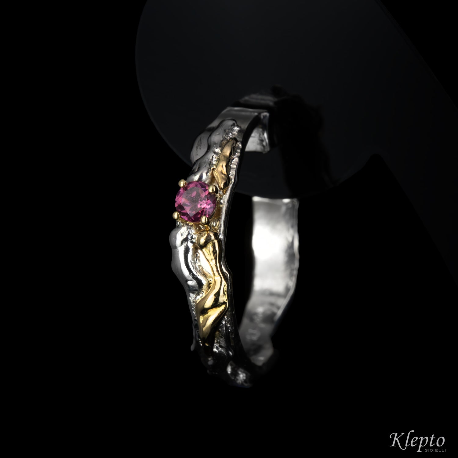 Silver Silnova® Earrings with Rodolites and yellow gold details