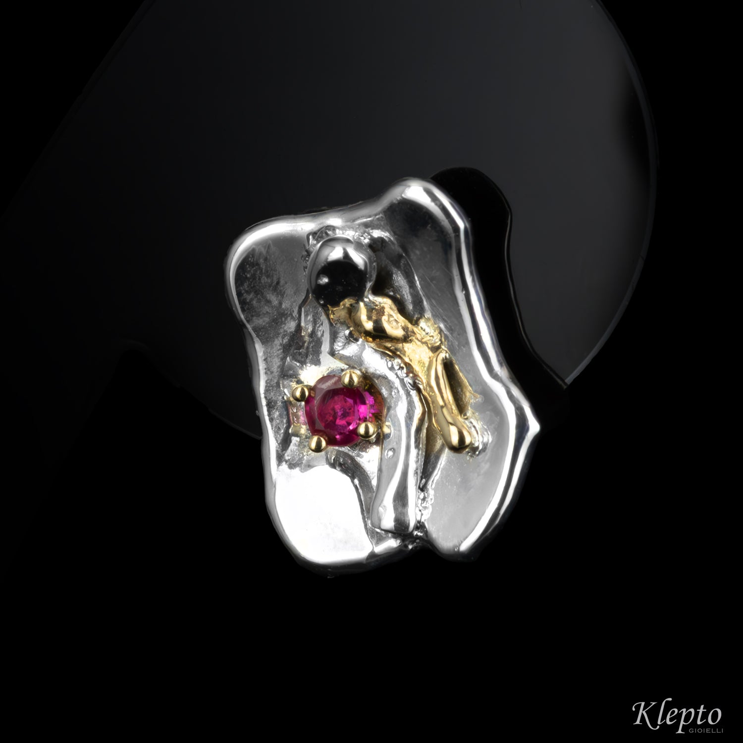 Silver Silnova® Earrings with Rubies and yellow gold details