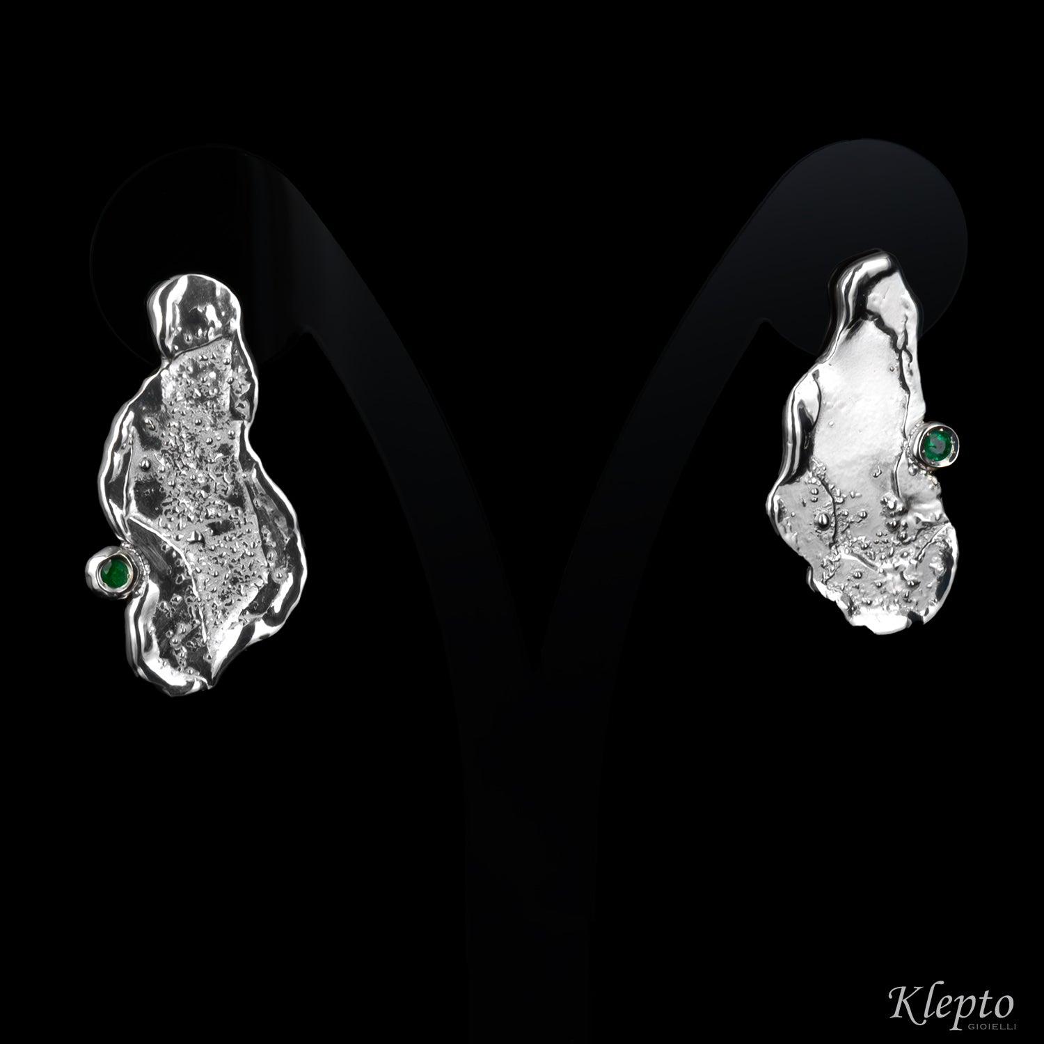 Flame-Fused Silver Silnova® Earrings with Emeralds