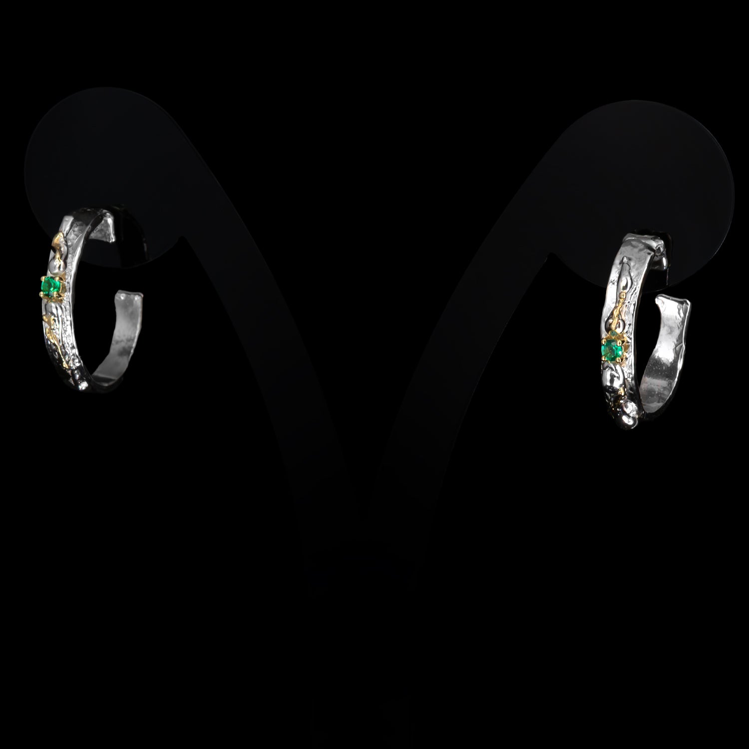 Silver Silnova® Earrings with Emeralds and Yellow Gold Details