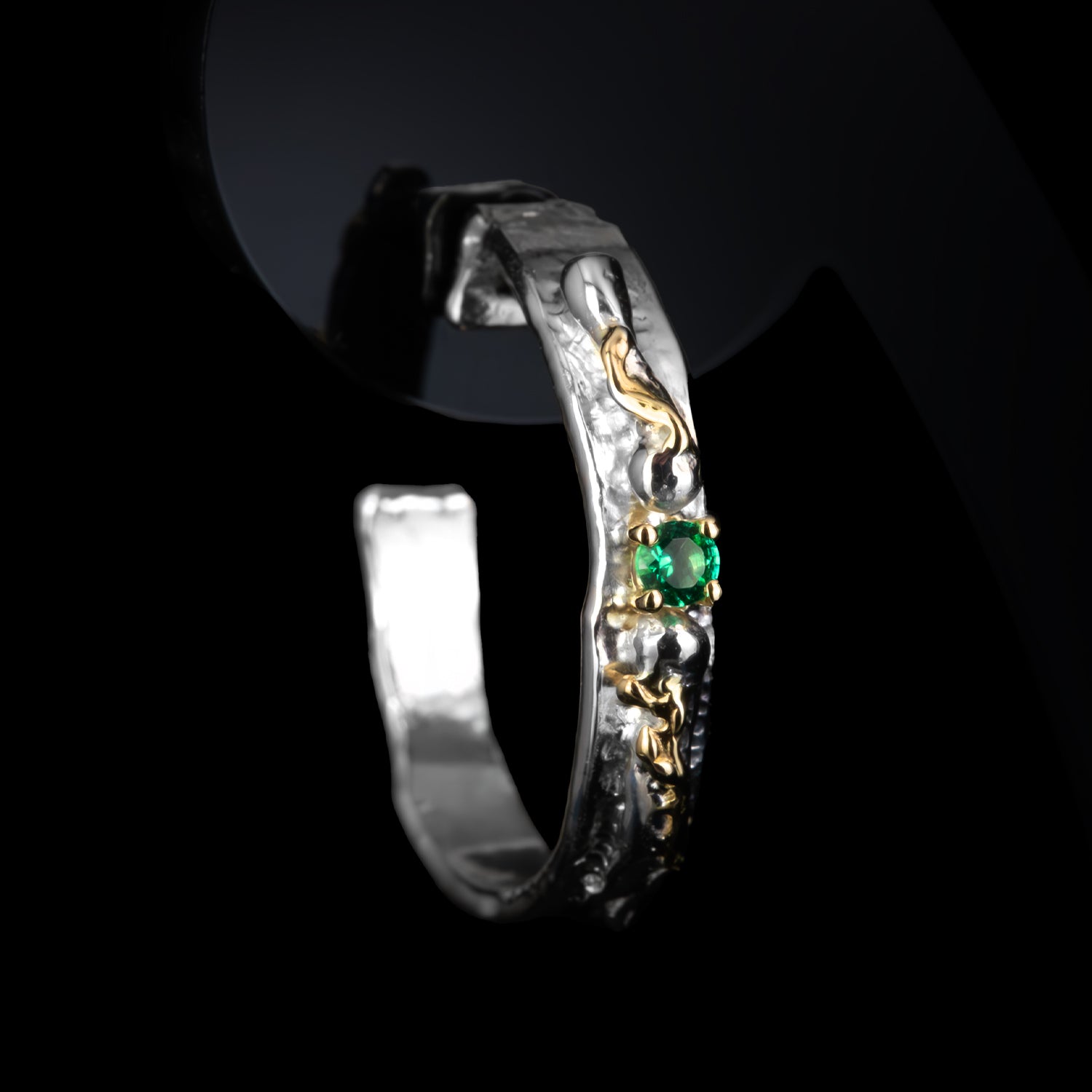 Silver Silnova® Earrings with Emeralds and Yellow Gold Details