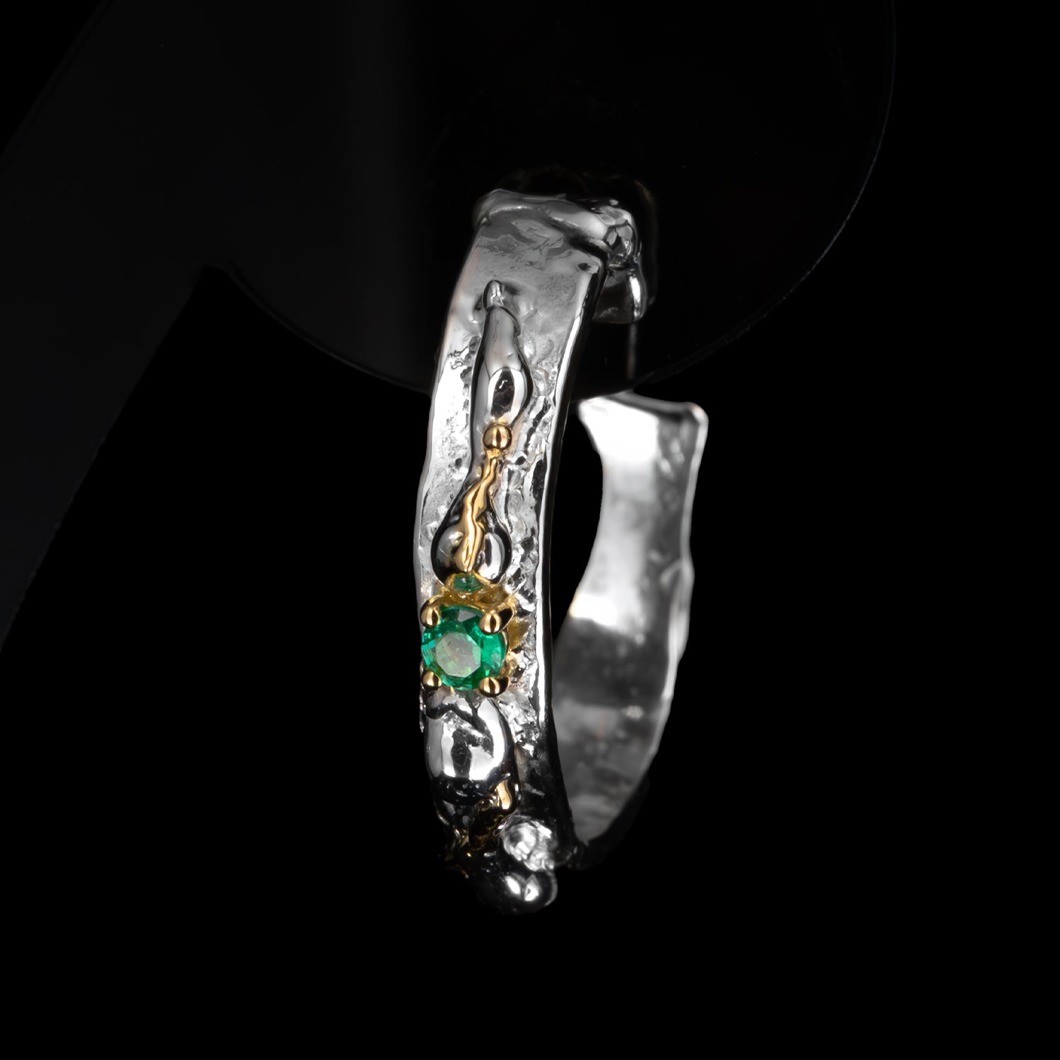 Silver Silnova® Earrings with Emeralds and Yellow Gold Details