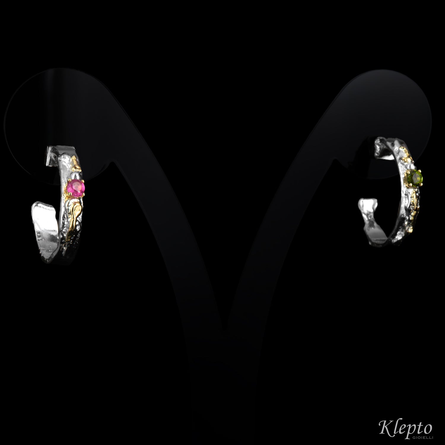 Silver Silnova® Earrings with Tourmalines and Yellow Gold Details