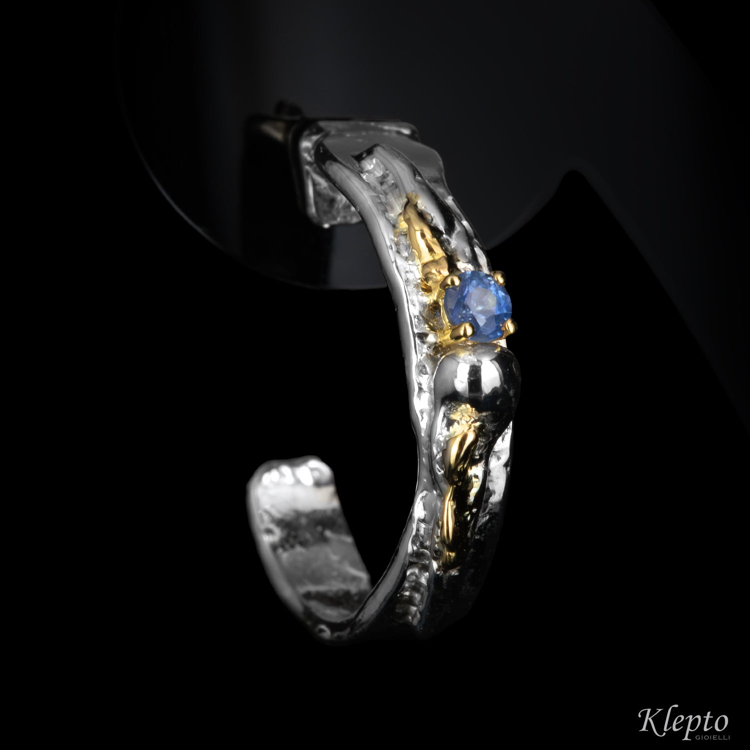 Silver Silnova® Earrings with Blue Sapphires and Yellow Gold Details