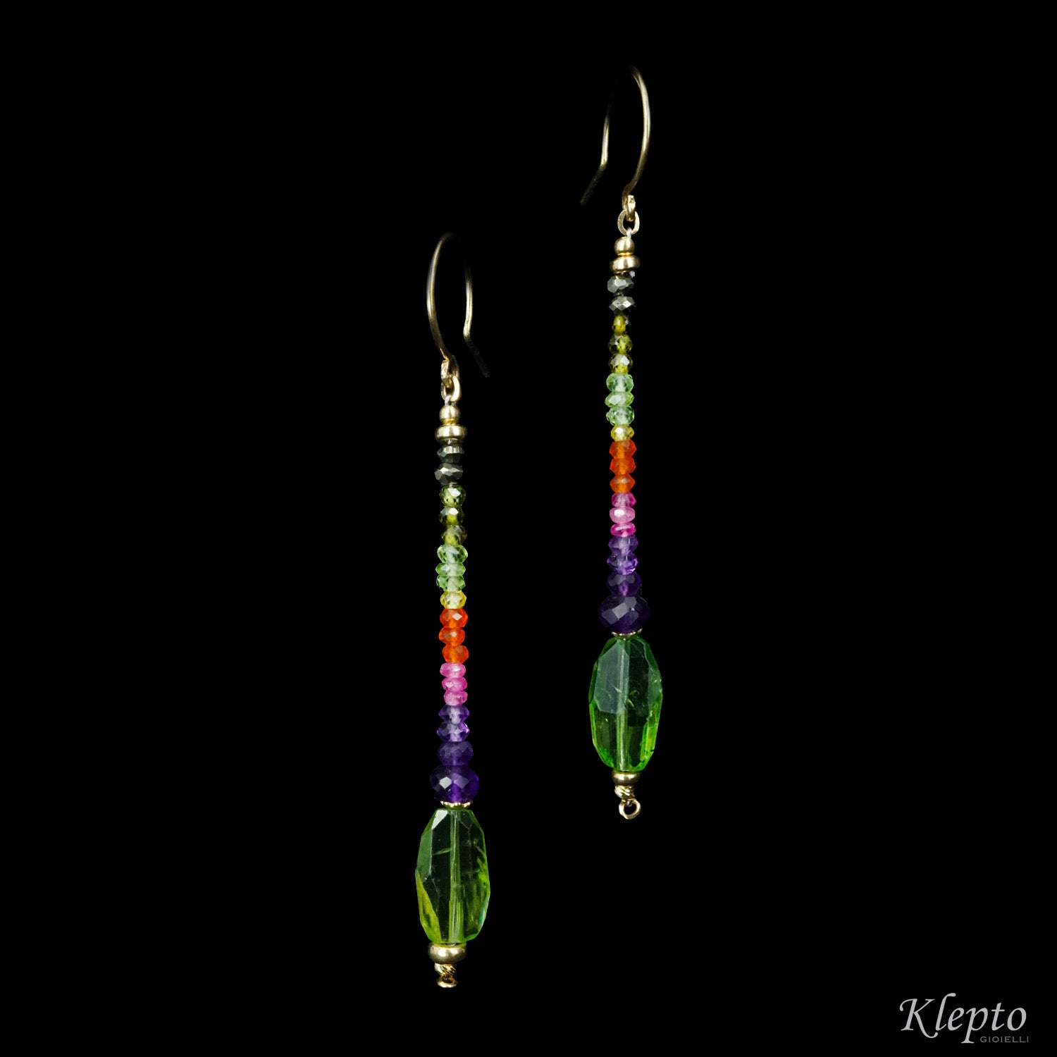 Rainbow yellow gold earrings with stones