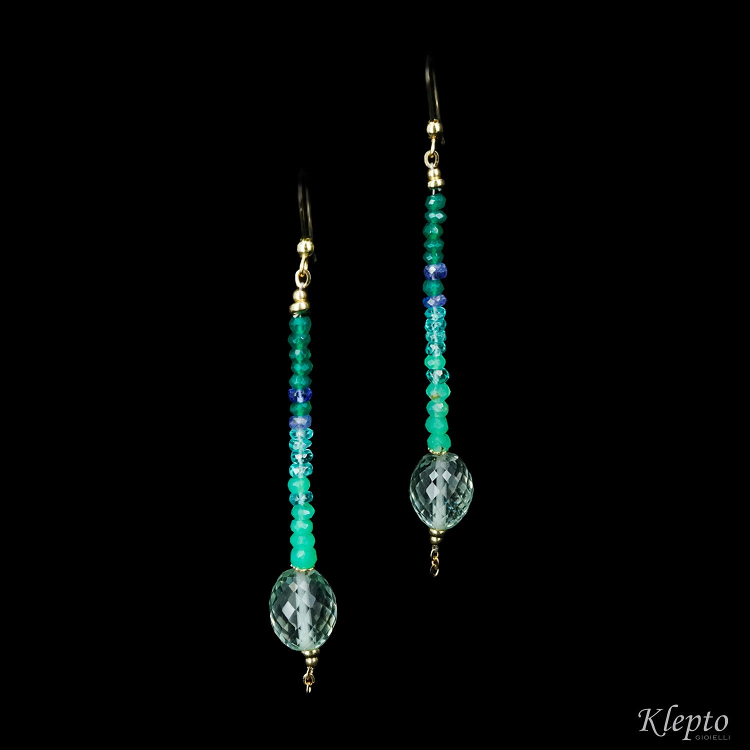 Rainbow earrings in yellow gold with stones