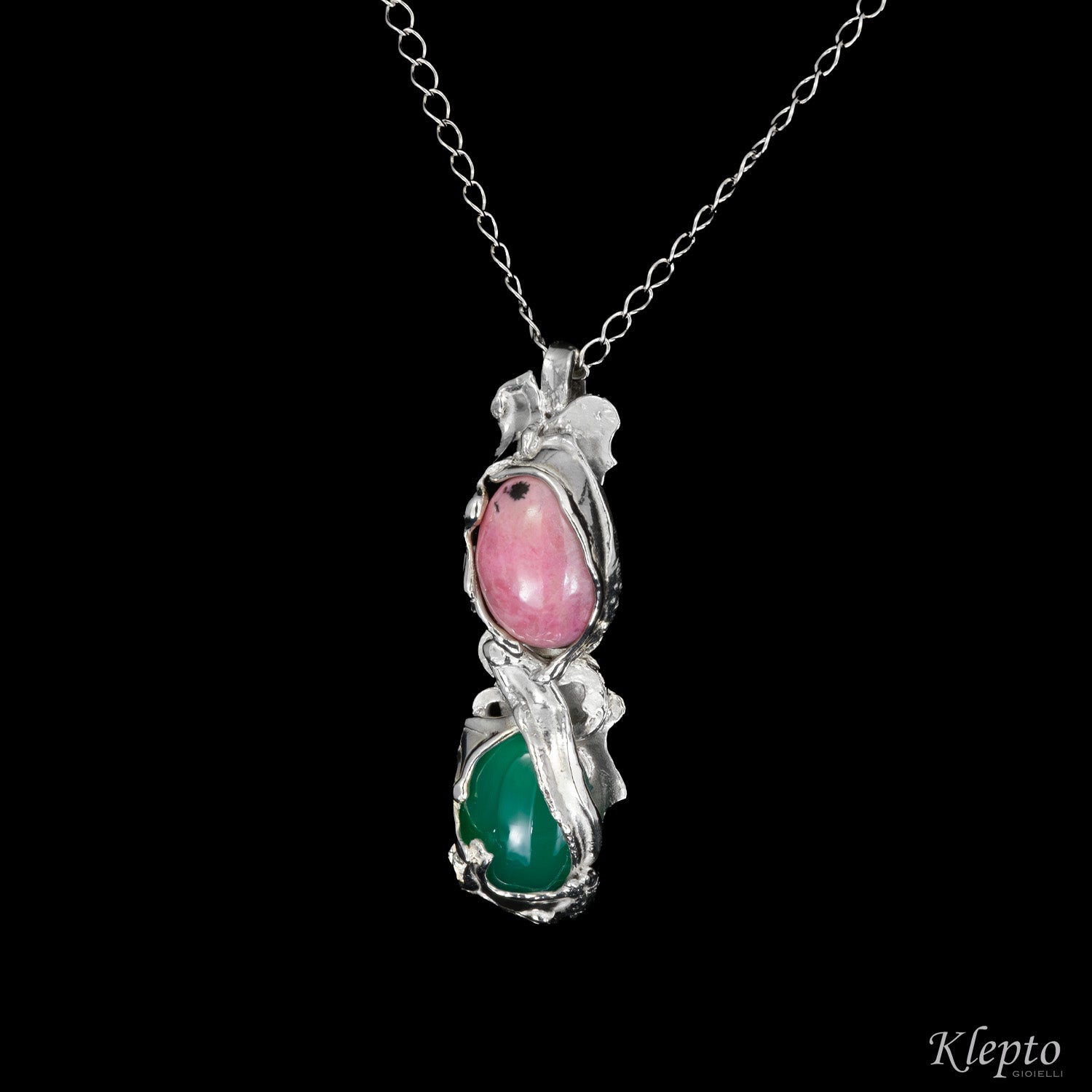Silnova® Silver Pendant with Rhodonite and Agate