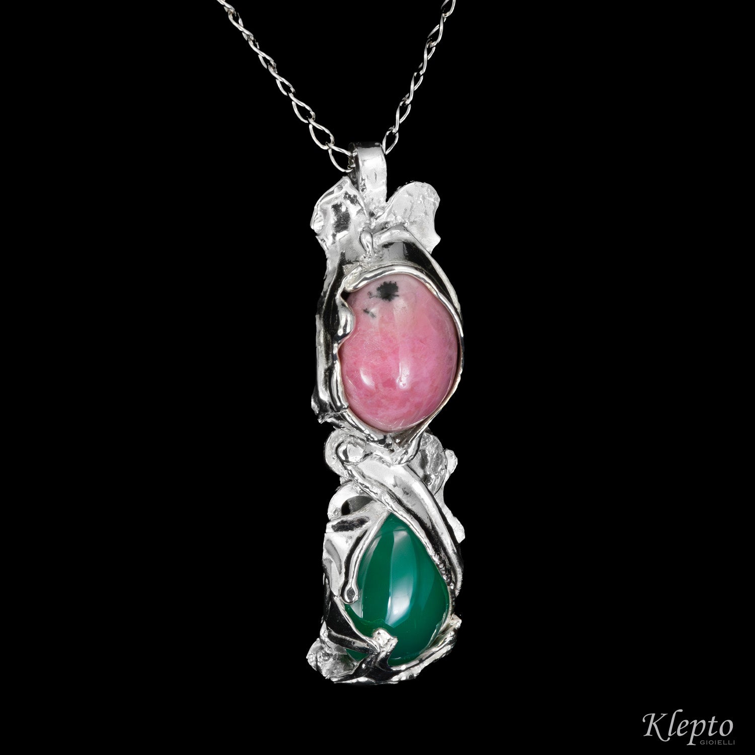 Silnova® Silver Pendant with Rhodonite and Agate