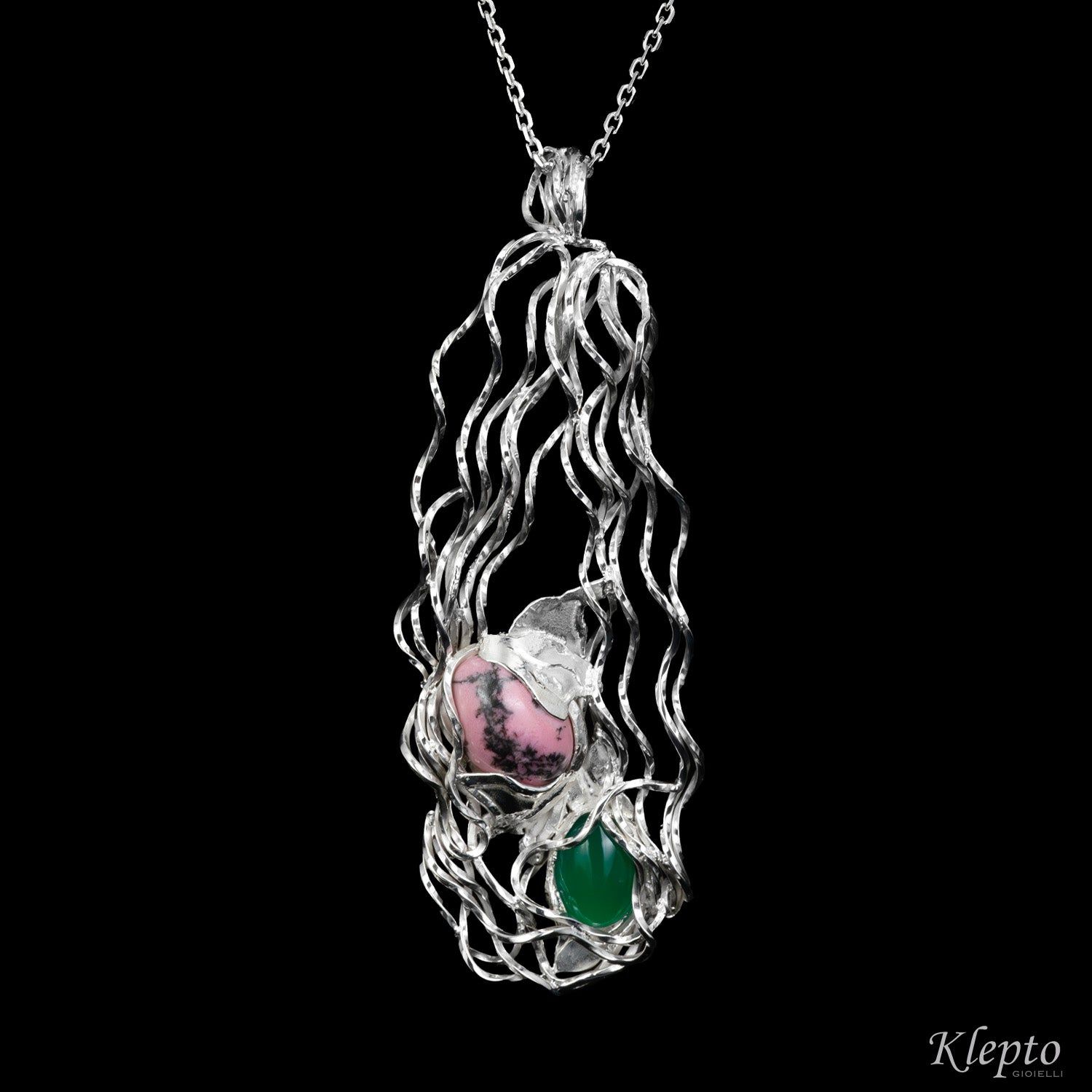 Silnova® Silver Pendant with Rhodonite and Agate