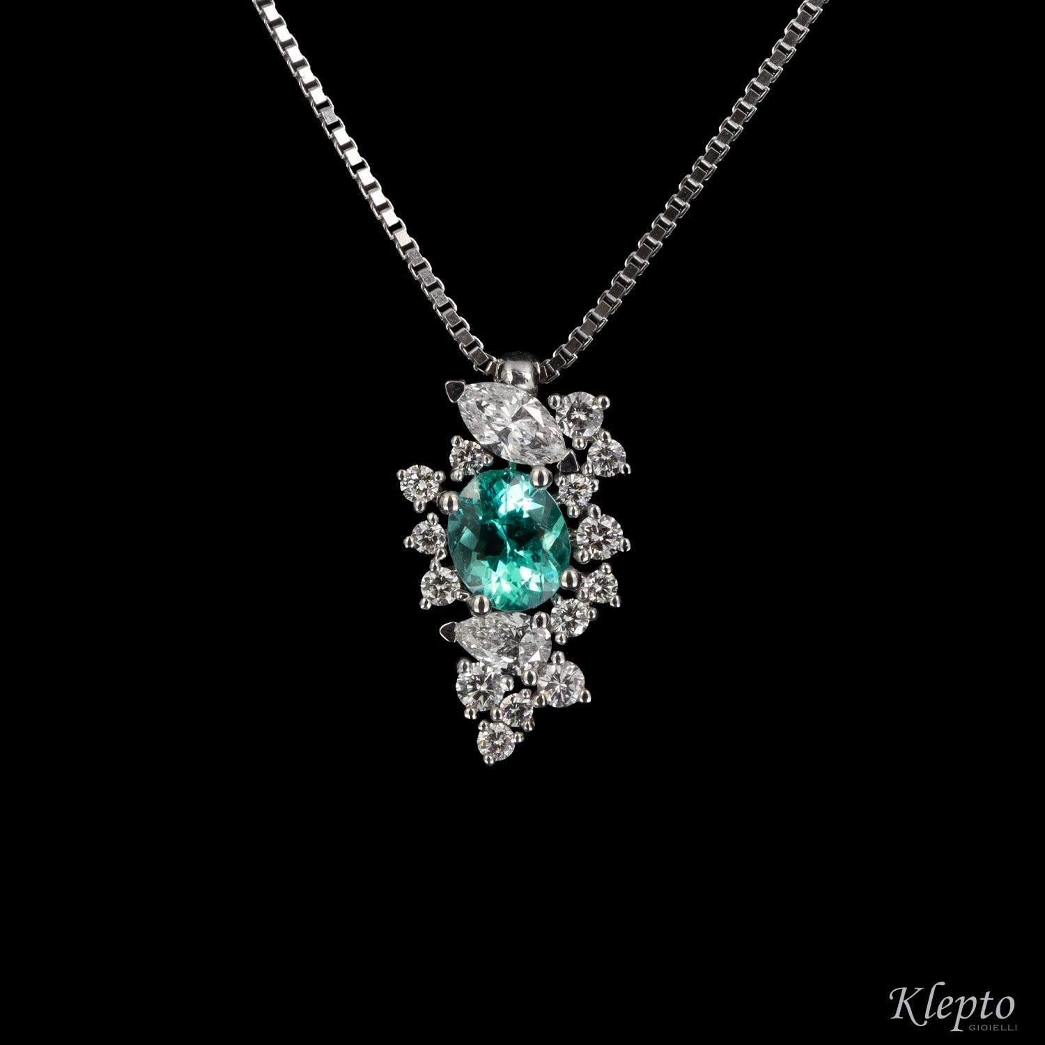 White gold pendant with Paraiba Tourmaline and Diamonds