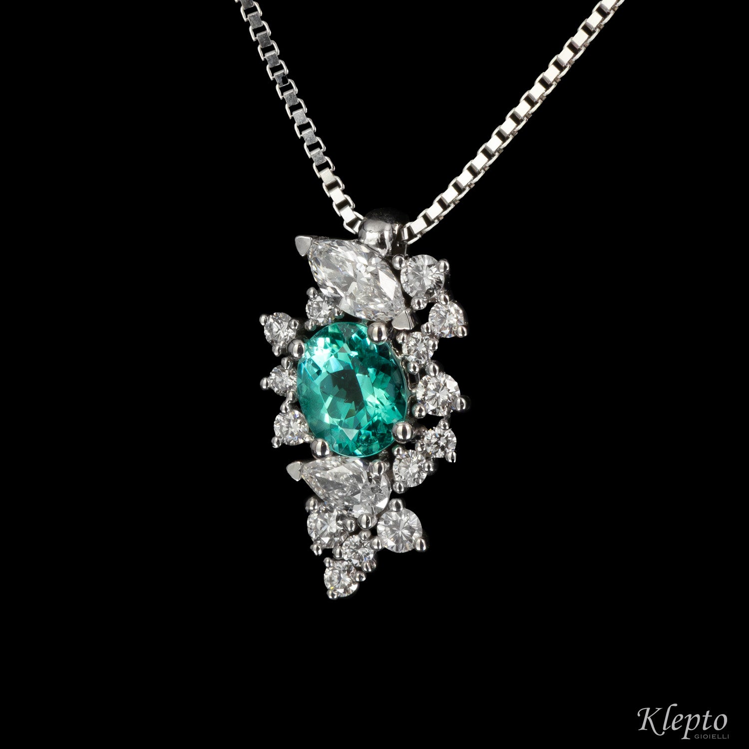 White gold pendant with Paraiba Tourmaline and Diamonds