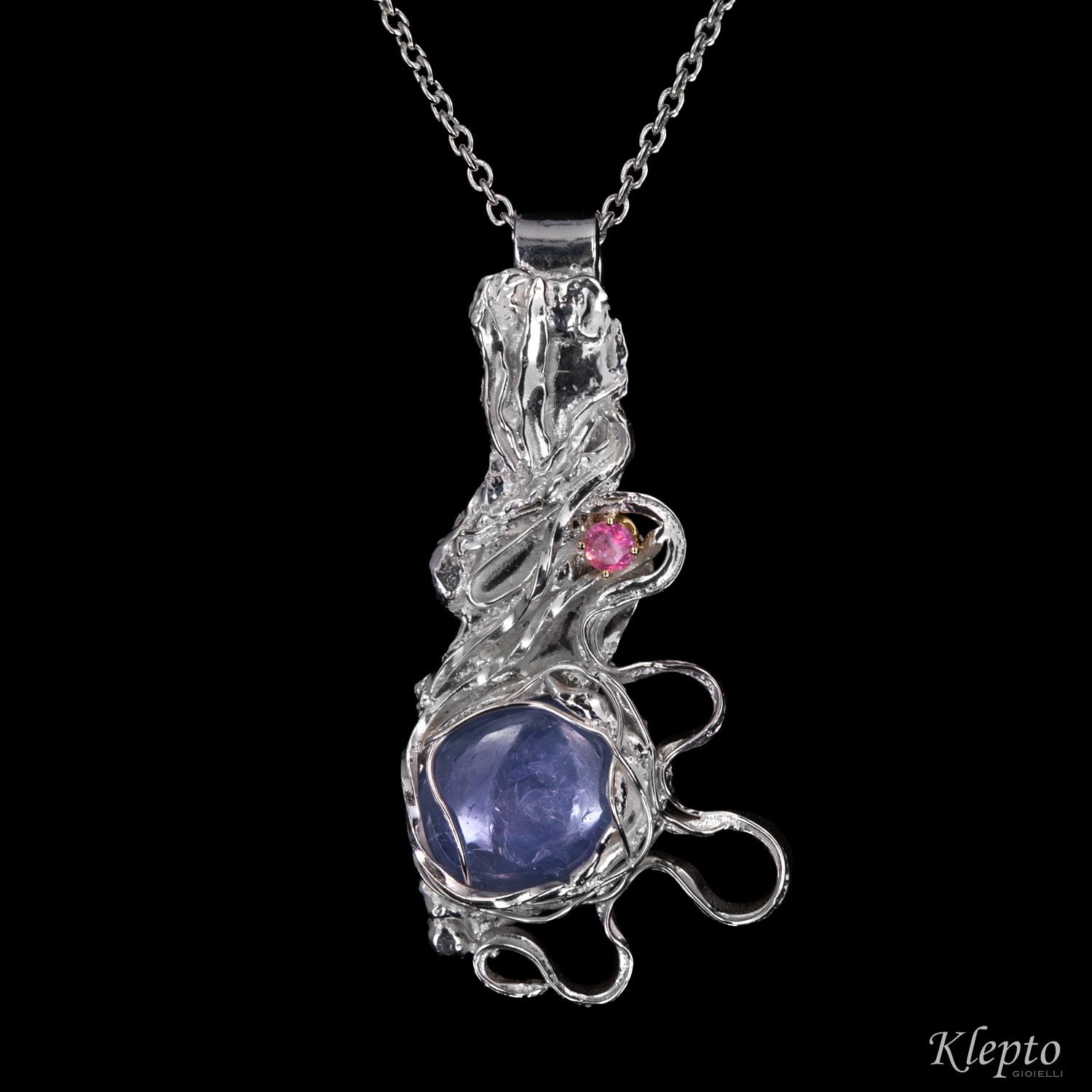Silver Silnova® Pendant with Sapphire, Tourmaline and yellow gold details