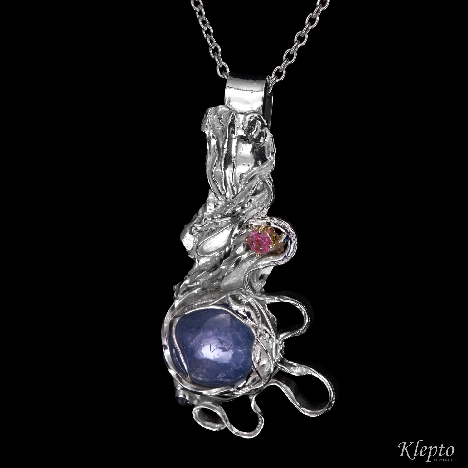 Silver Silnova® Pendant with Sapphire, Tourmaline and yellow gold details