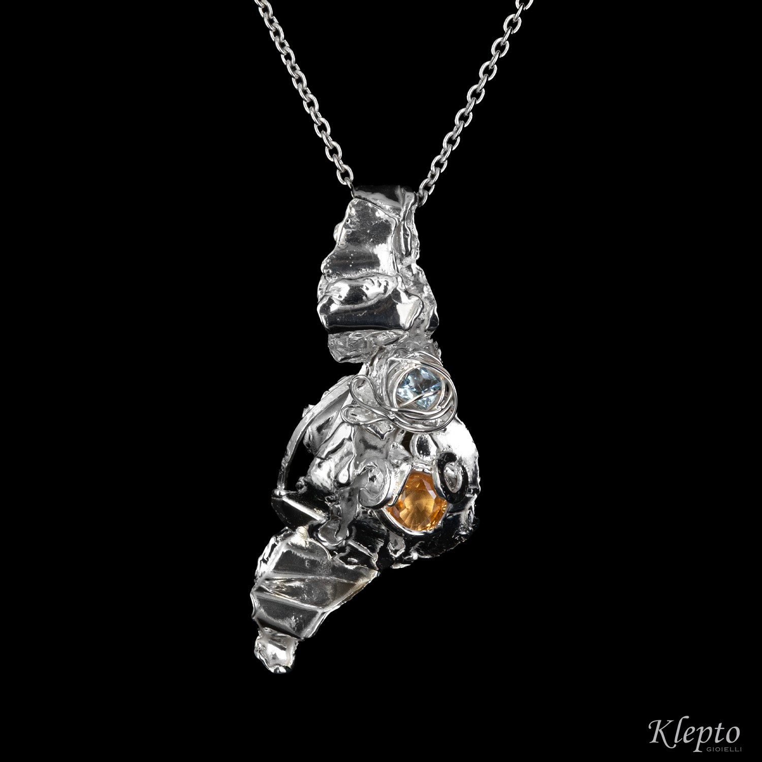 Pendant in Silnova® Silver with Aquamarine and Citrine