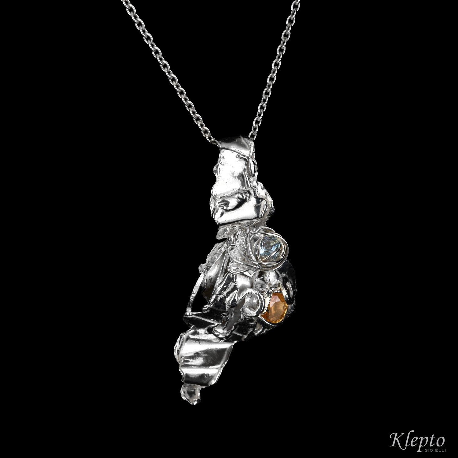 Pendant in Silnova® Silver with Aquamarine and Citrine