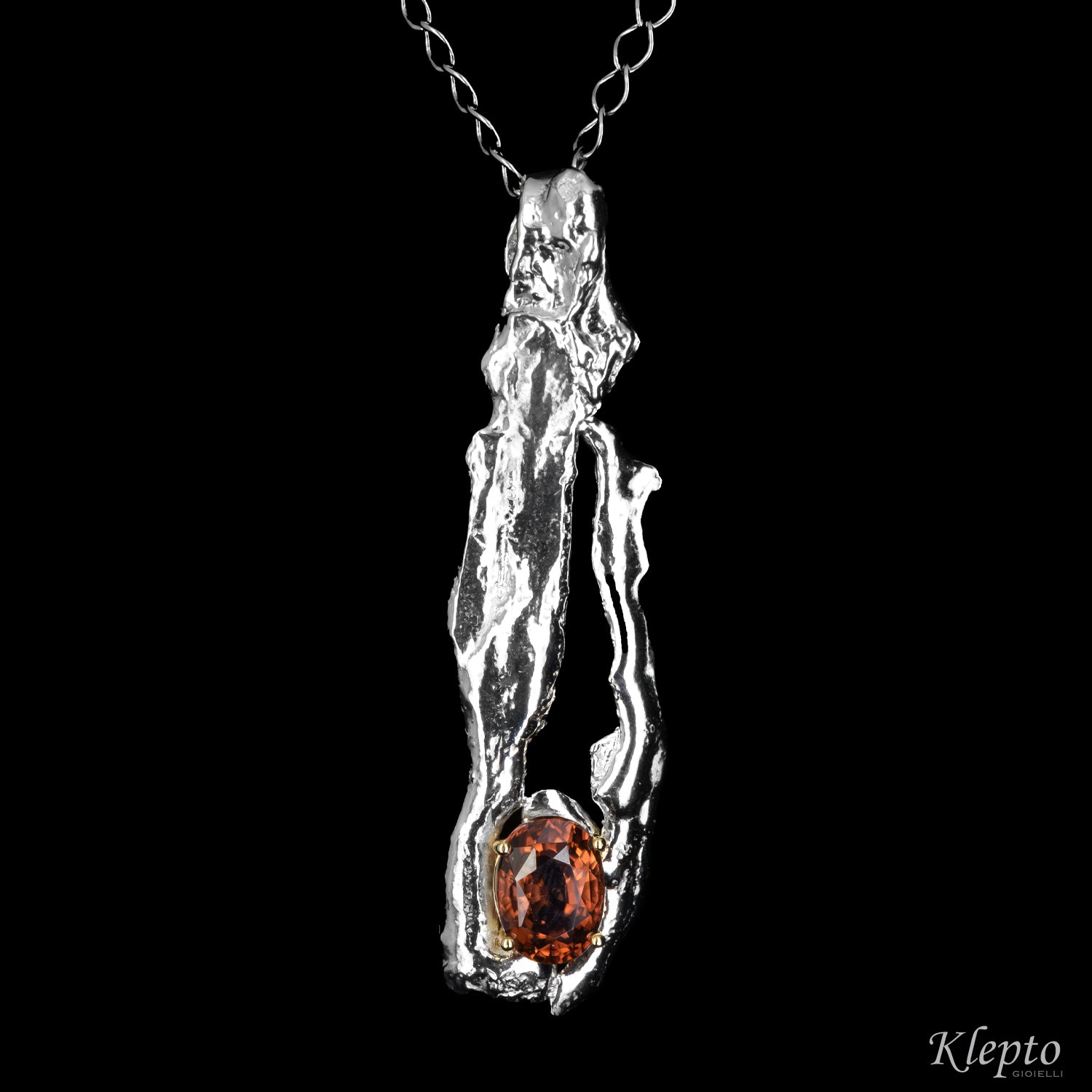 Silver Silnova® Pendant with natural Zircon and yellow gold details
