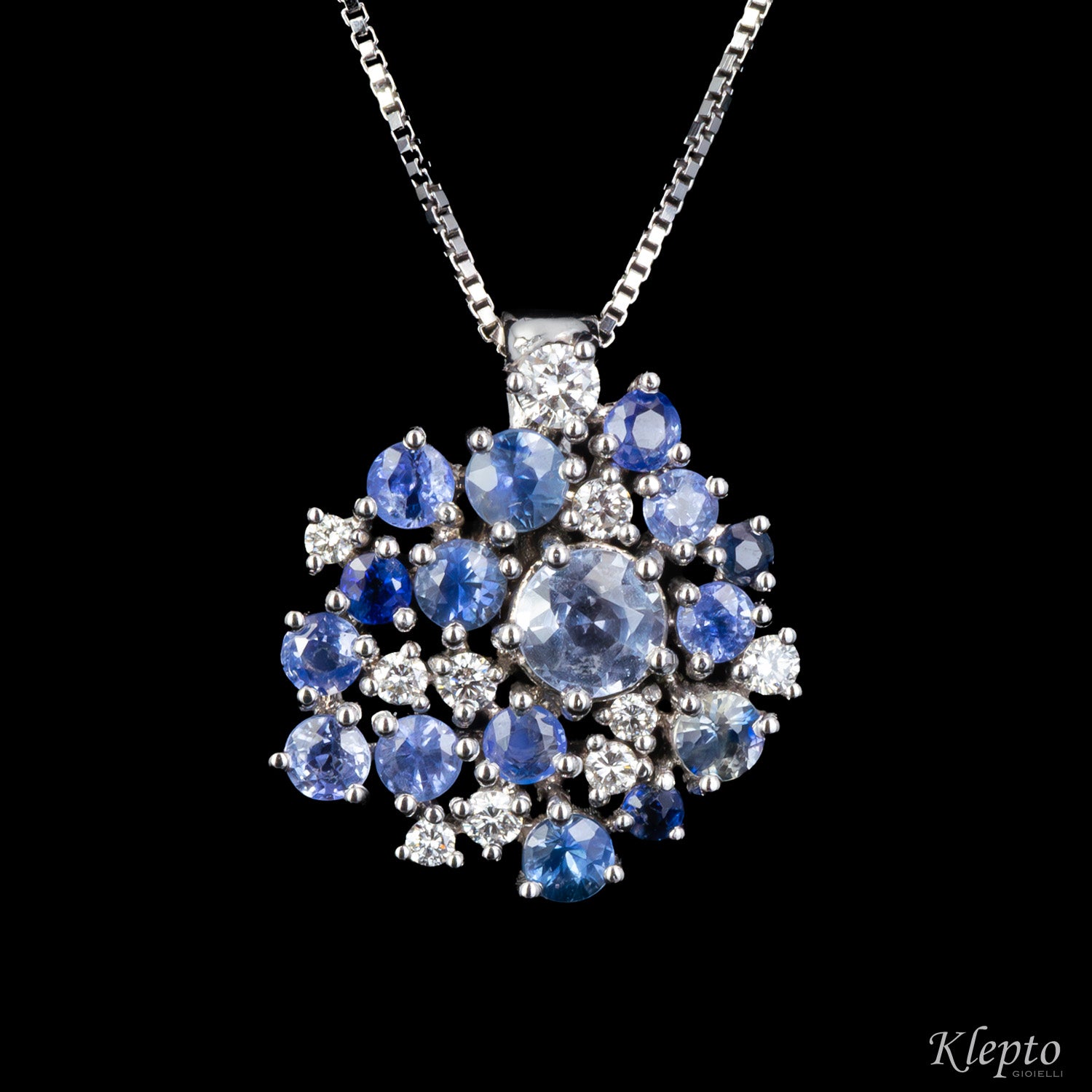 White gold pendant with blue Sapphires and Diamonds