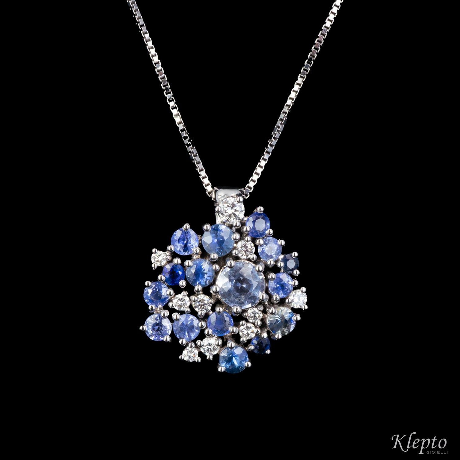White gold pendant with blue Sapphires and Diamonds