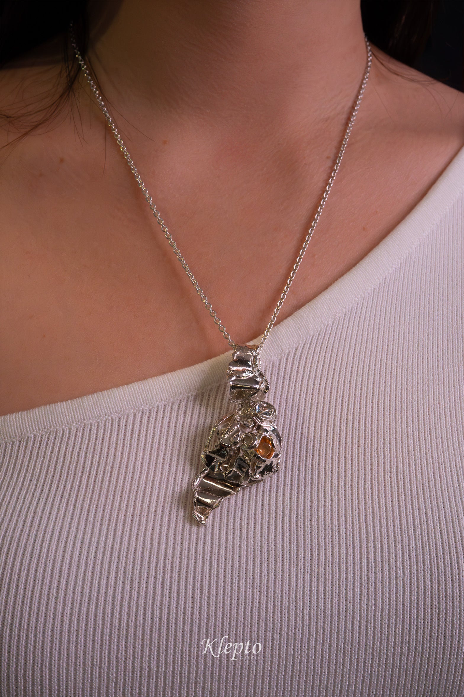 Pendant in Silnova® Silver with Aquamarine and Citrine