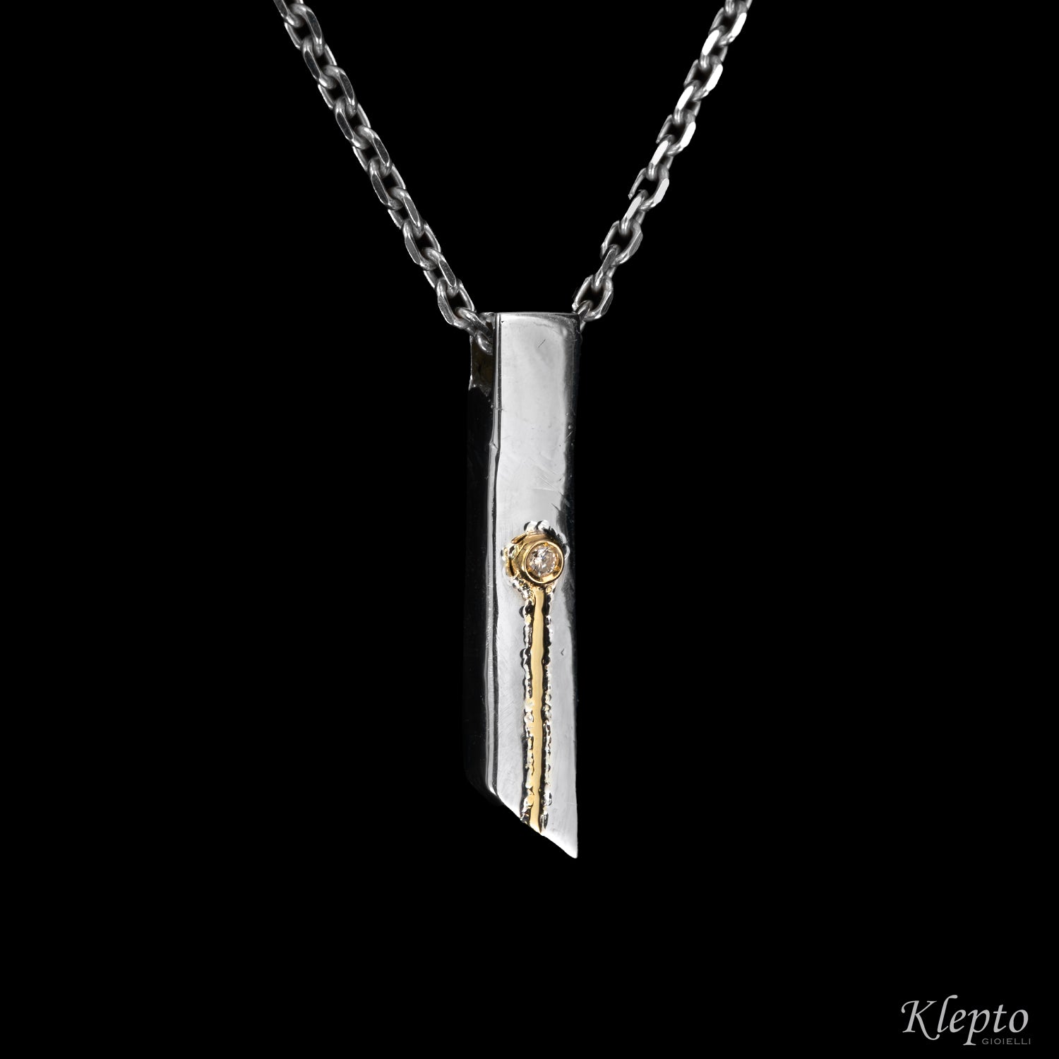 Silver Pendant Silnova® with Diamond and yellow gold details