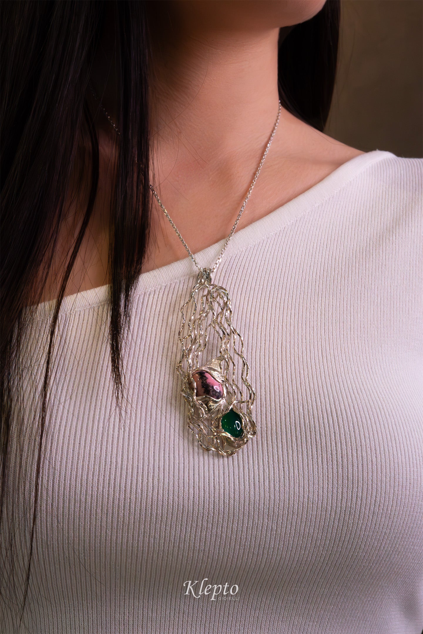 Silnova® Silver Pendant with Rhodonite and Agate