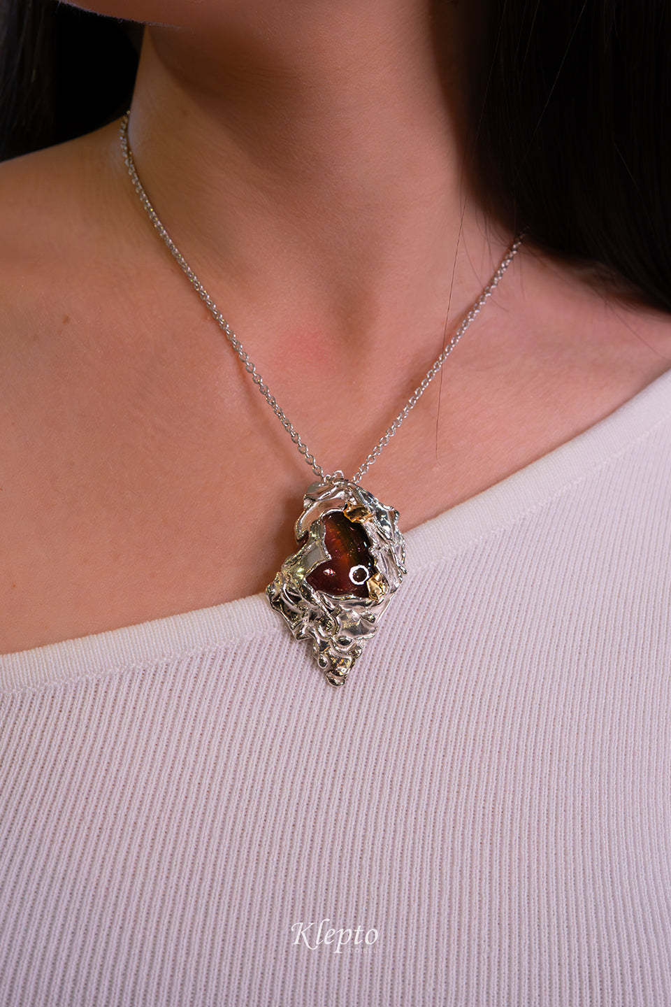 Silnova® Silver pendant with yellow gold details and watermelon tourmaline