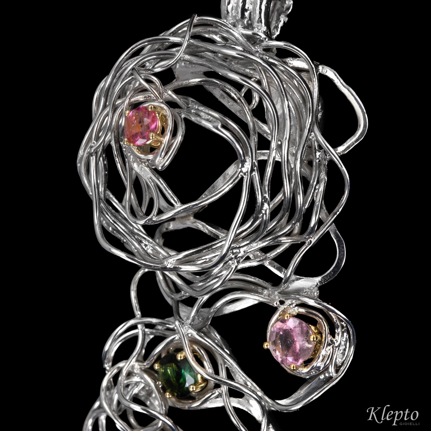 Silver Silnova® Pendant with Tourmaline details in yellow gold