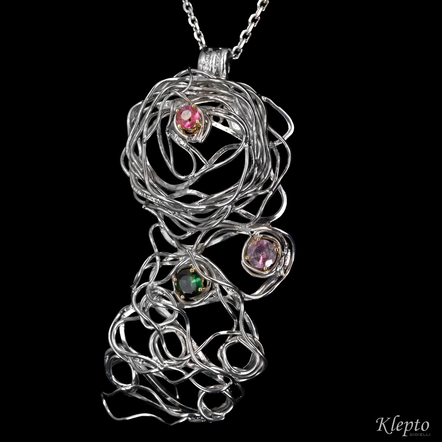 Silver Silnova® Pendant with Tourmaline details in yellow gold
