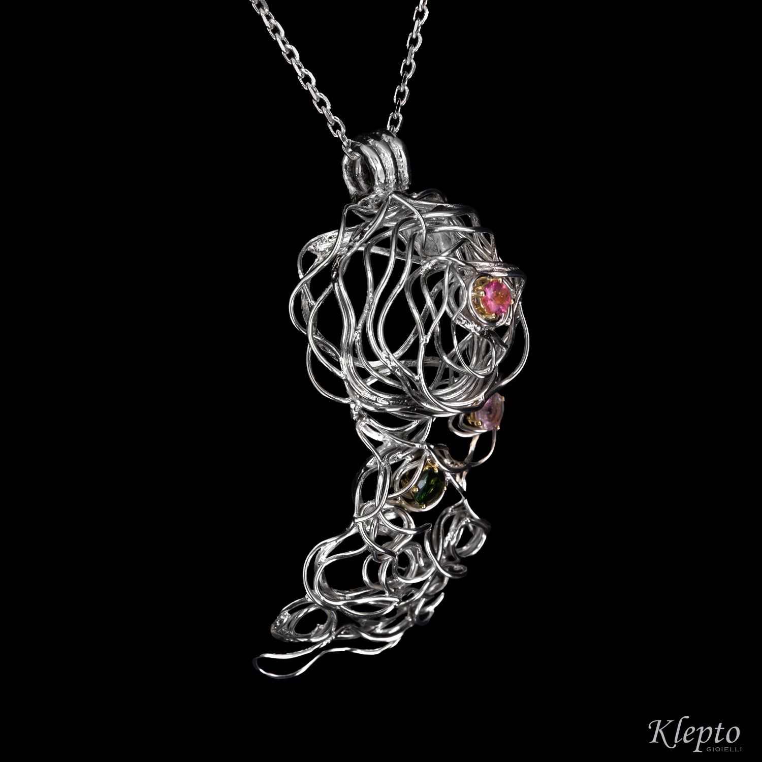 Silver Silnova® Pendant with Tourmaline details in yellow gold