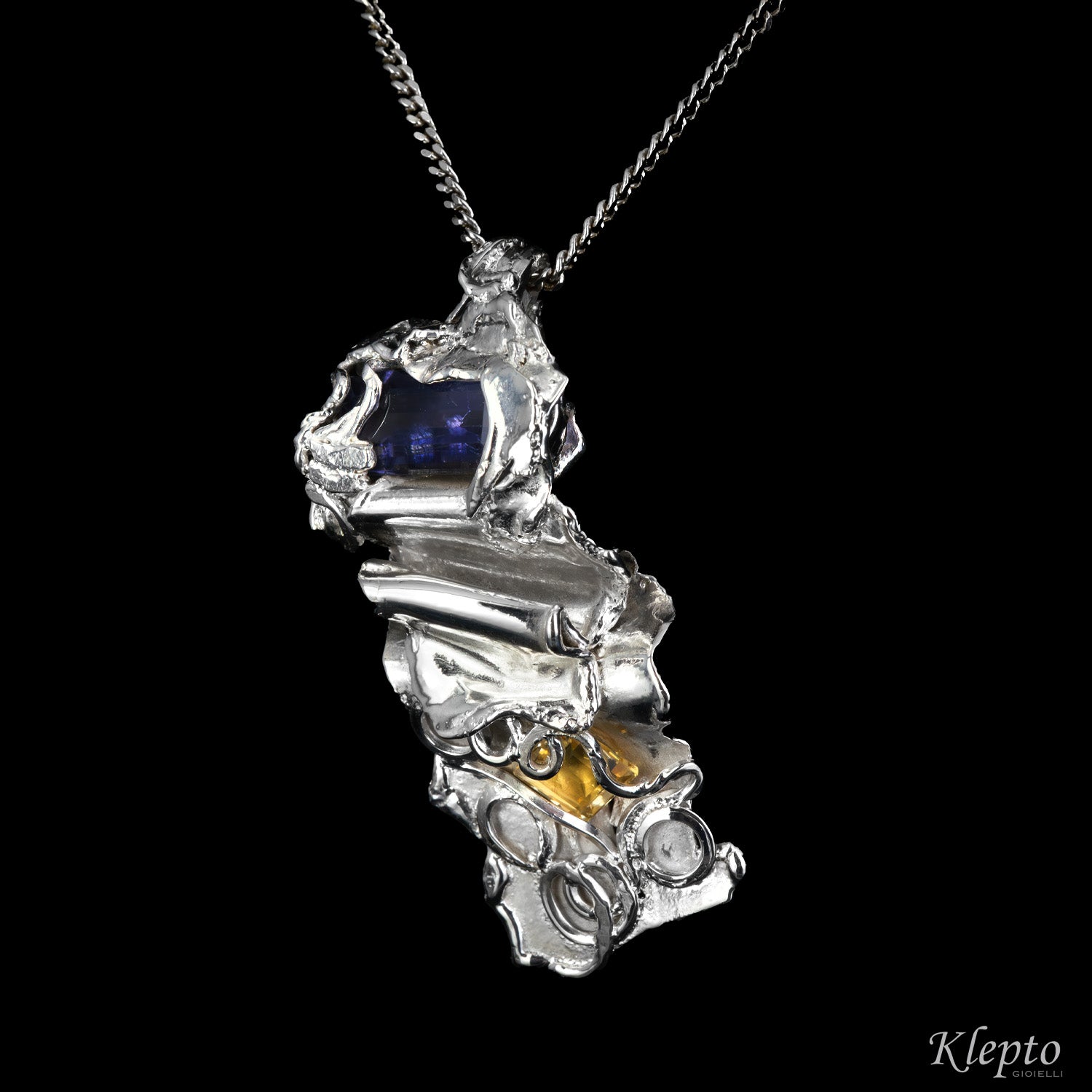 Silver Silnova® Pendant with Iolite and Citrine