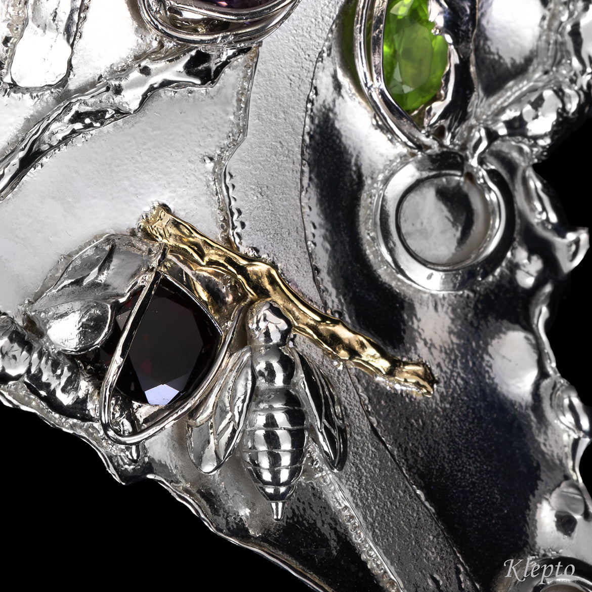 Silver Silnova® Pendant with Amethyst, Garnet, Peridot and yellow gold detail