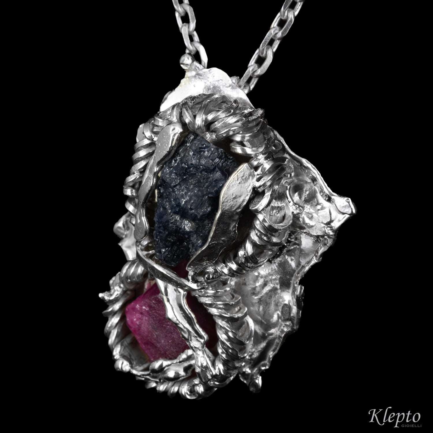 Silnova® Silver Pendant with Raw Sapphire and Ruby