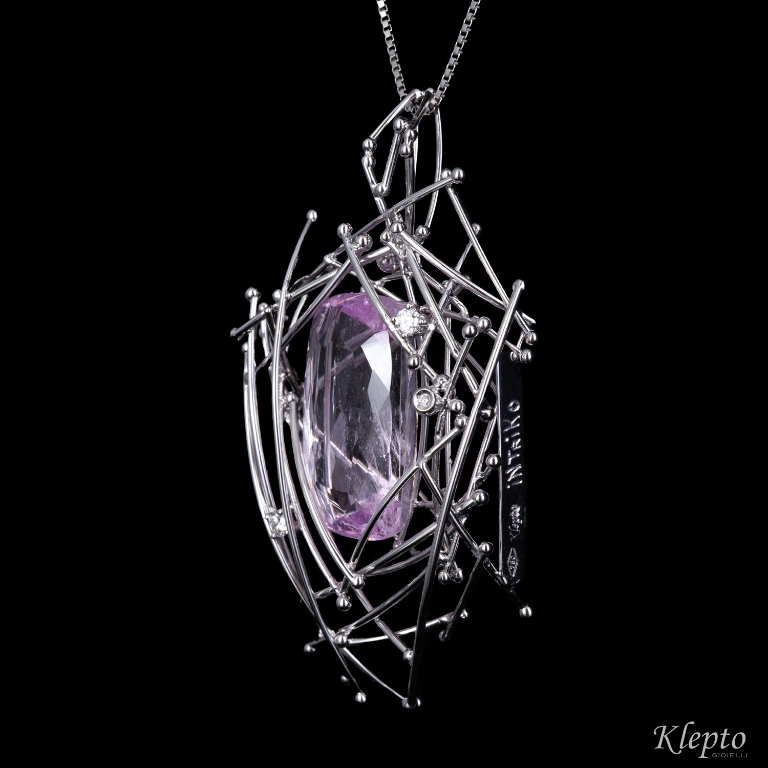 White gold pendant "IntriKo" with Kunzite and Diamonds