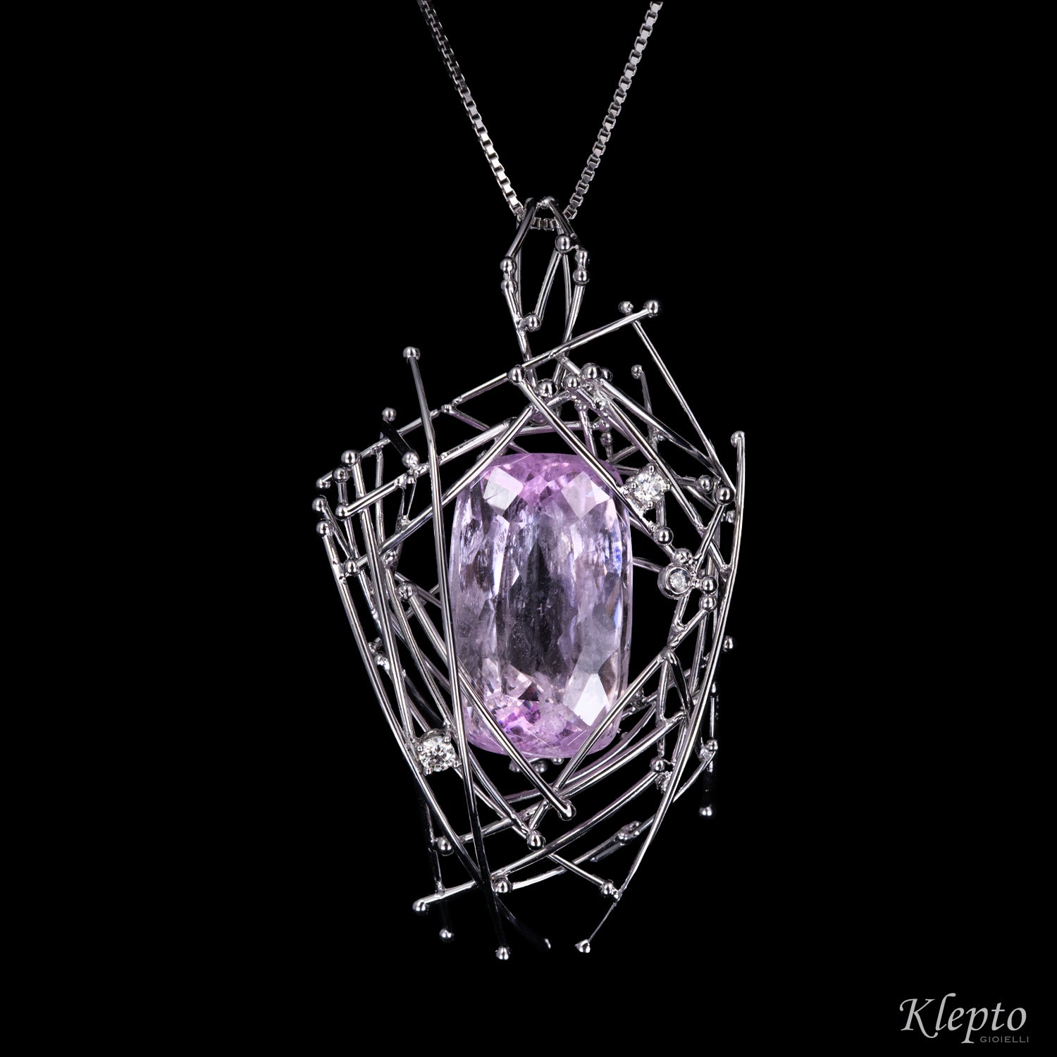 White gold pendant "IntriKo" with Kunzite and Diamonds