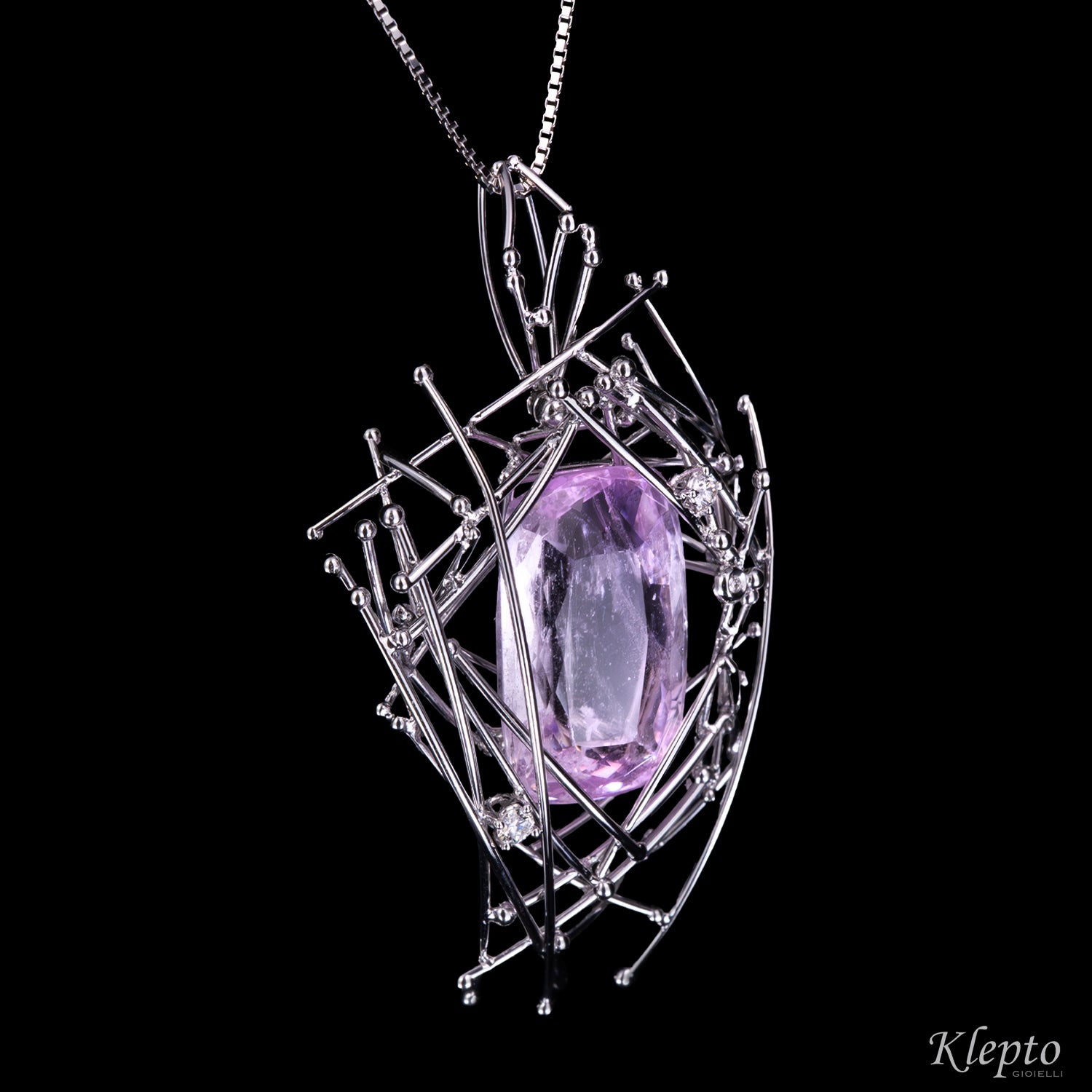 White gold pendant "IntriKo" with Kunzite and Diamonds